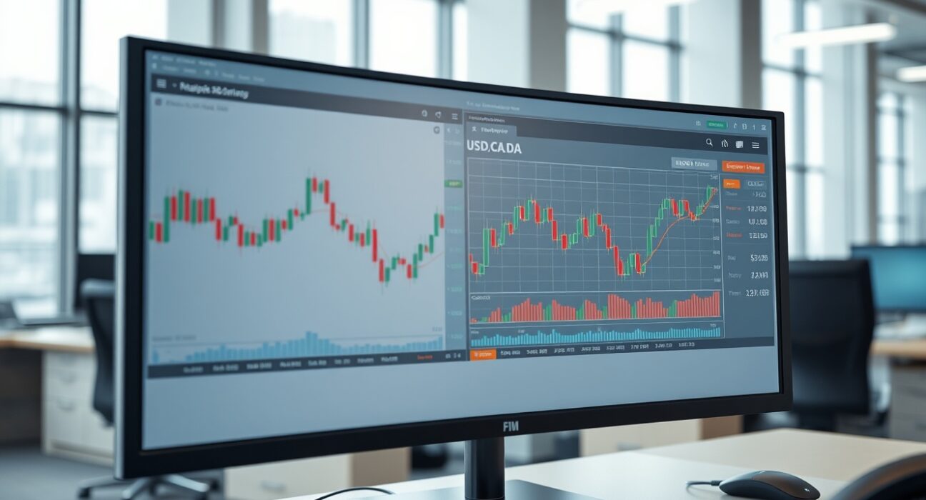 Professional trading desk monitoring USD/CAD currency pair with Bank of Canada policy implications