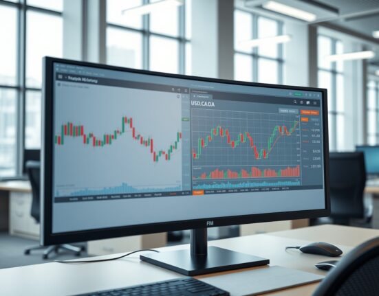 Professional trading desk monitoring USD/CAD currency pair with Bank of Canada policy implications