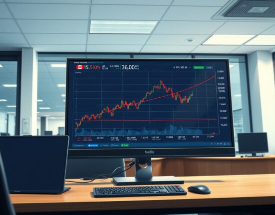 USD/CAD currency chart showing surge past 1.3700 level on trading desk monitor