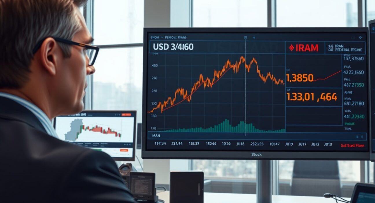 Financial analyst monitoring USD/CAD forex chart at 1.3660 amid market volatility.