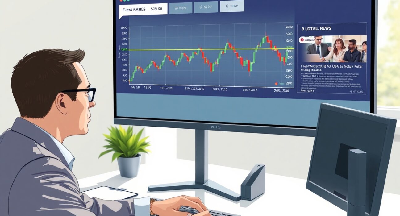 Financial analyst reviews USD/CAD forex chart showing a sideways trend, representing Rabobank's