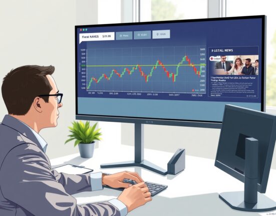 Financial analyst reviews USD/CAD forex chart showing a sideways trend, representing Rabobank's market analysis.