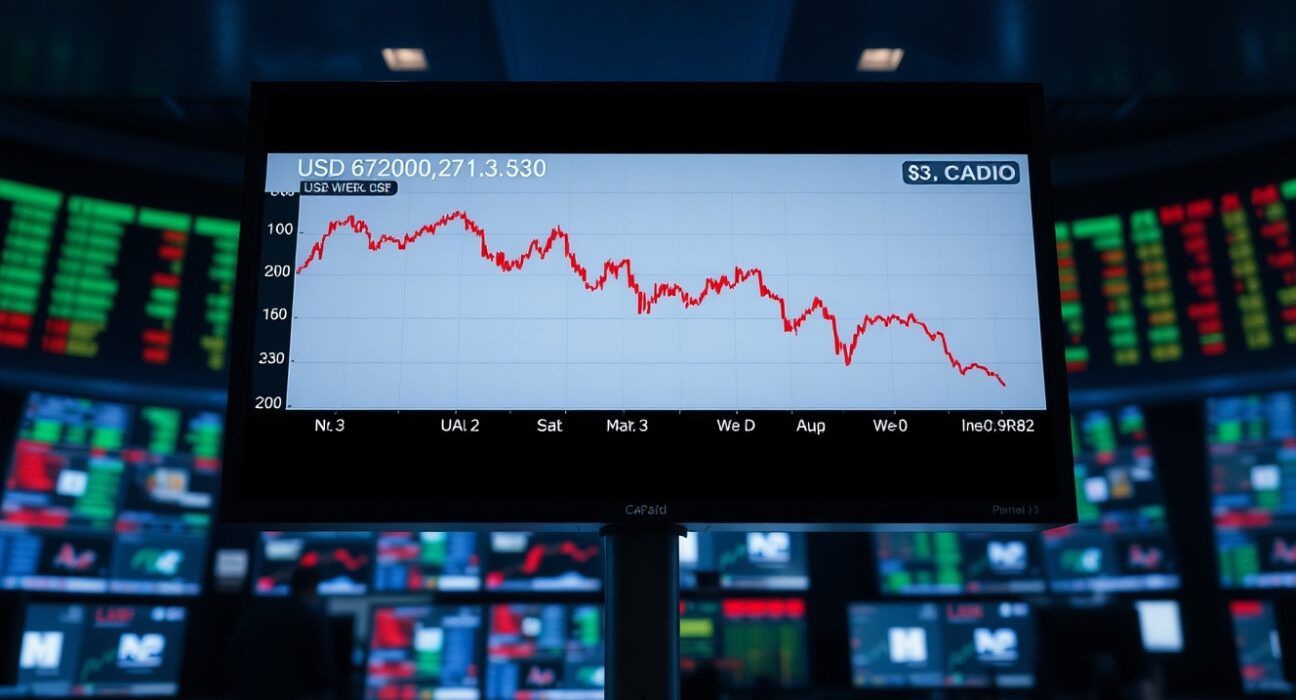 USD/CAD exchange rate chart showing a sharp decline to fresh six-week lows below 1.3630, reflecting broad US Dollar weakness in the forex market.