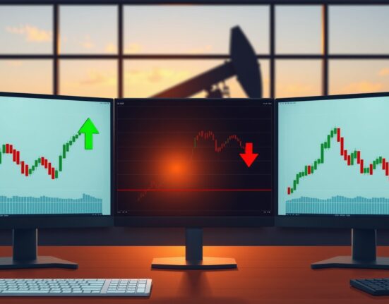 USD/CAD currency pair chart showing a decline toward six-week lows, with oil prices lifting the Canadian dollar.