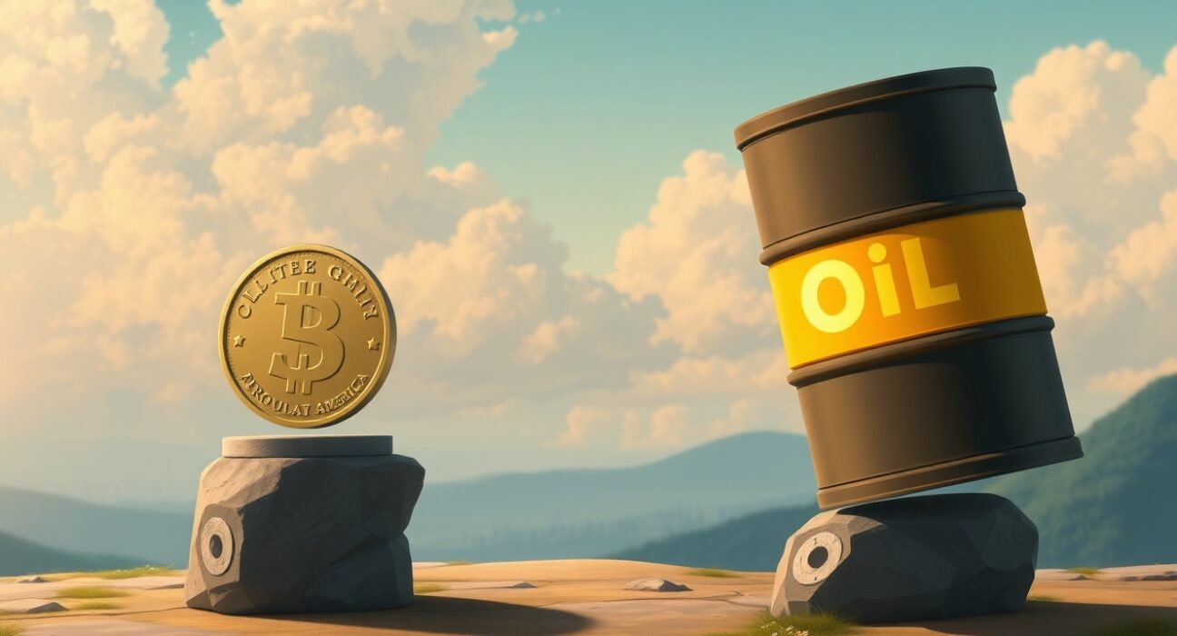 Dynamic equilibrium between USD/CAD currency pair, oil prices, and the US Dollar strength influencing forex markets.