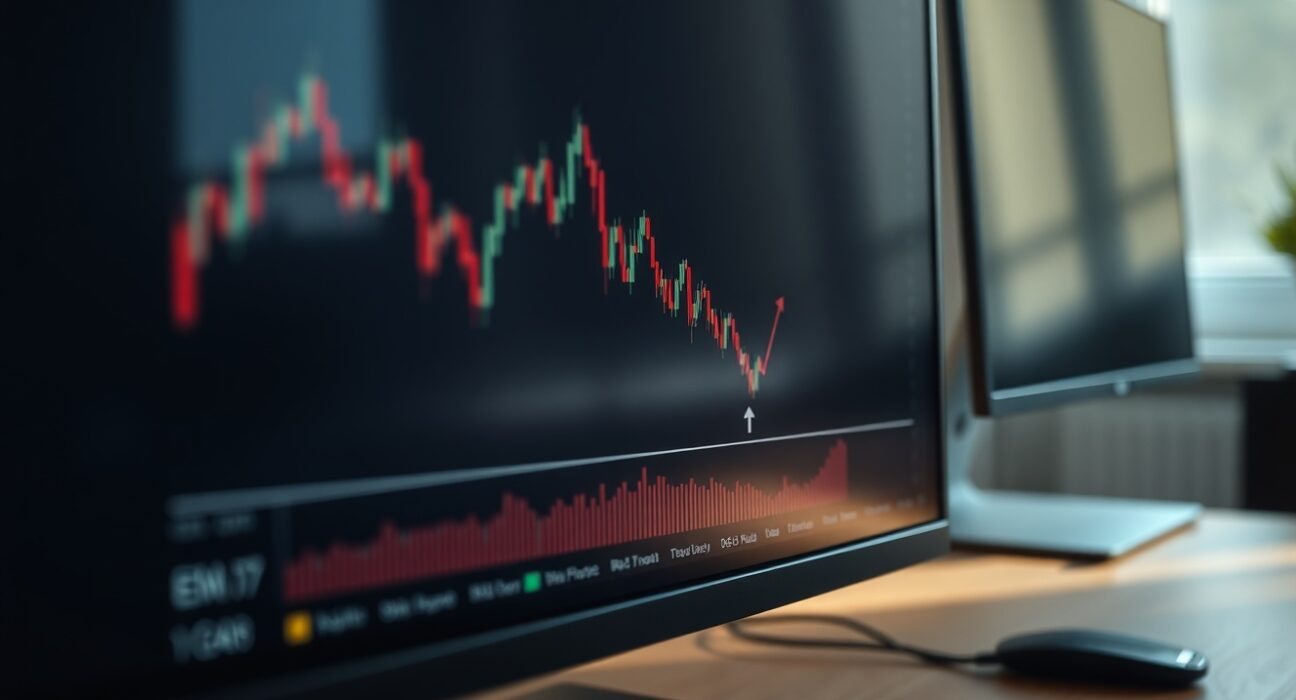 USD/CAD candlestick chart approaching 20-day EMA on trading screen