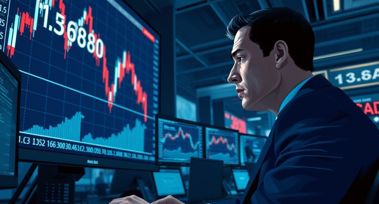 USD/CAD whipsaws around 1.3680 as Fed holds rates with dissents since 1992, showing a trader monitoring volatile forex charts.