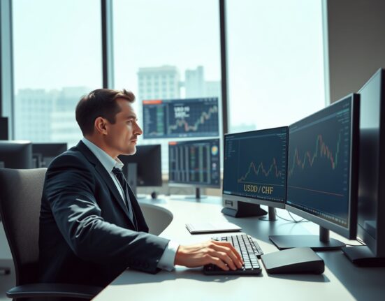 Trader analyzing USD/CHF forex chart as the pair advances on inflation concerns ahead of PCE data.