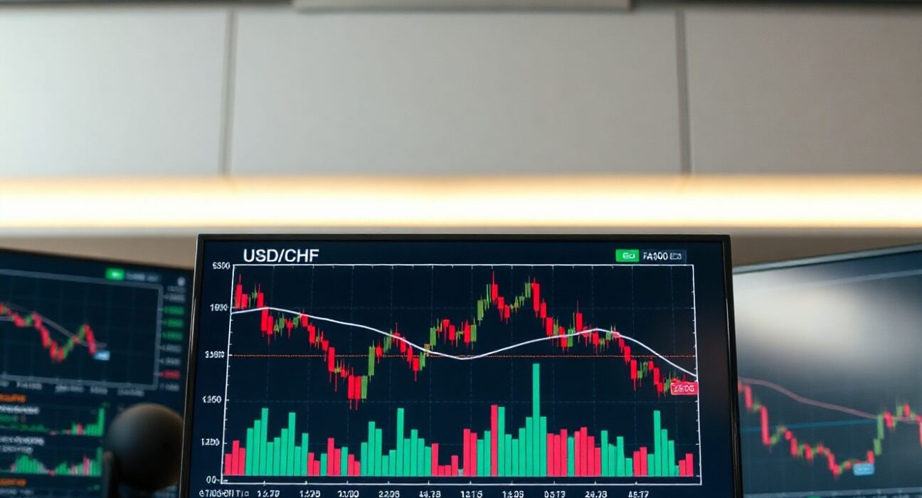 USD/CHF chart showing bearish momentum below 0.8100 in a trading room