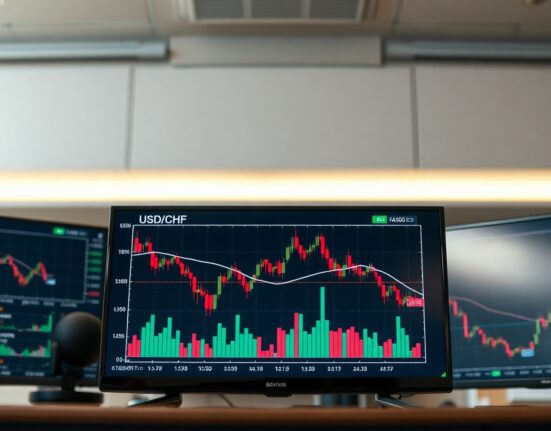 USD/CHF chart showing bearish momentum below 0.8100 in a trading room