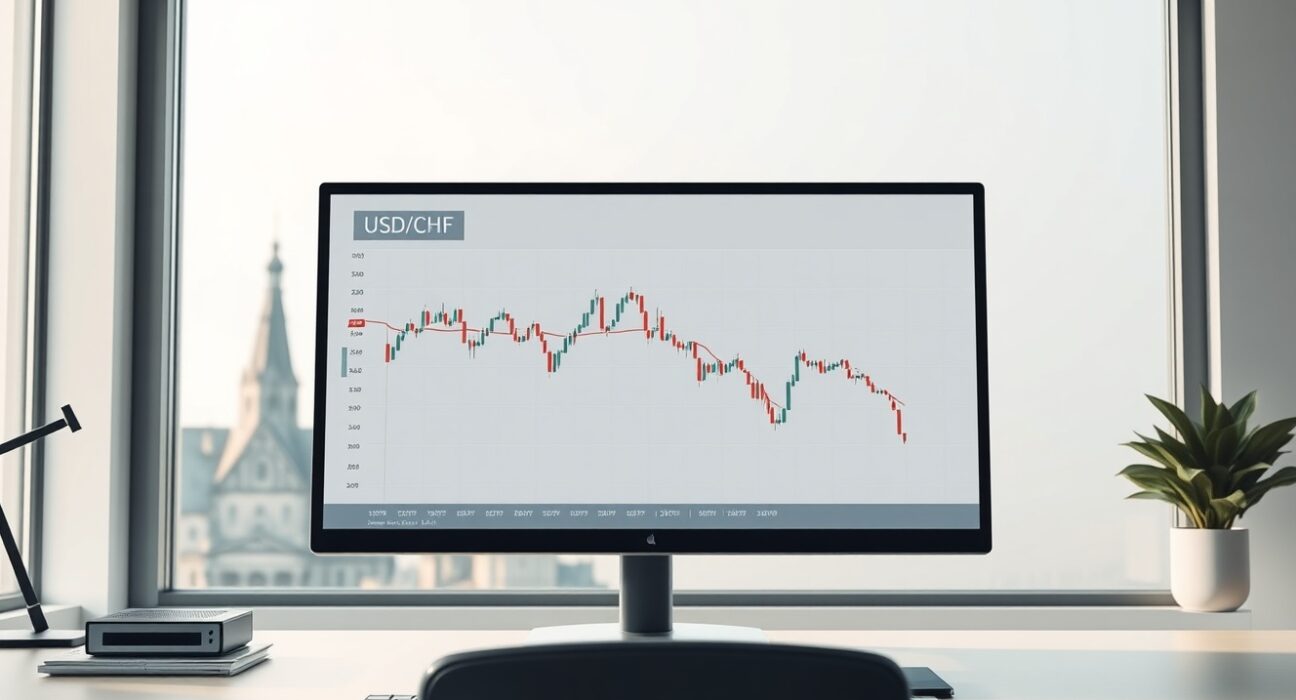 USD/CHF forex chart analysis on a trading desk in Zurich amid US-Iran talks.