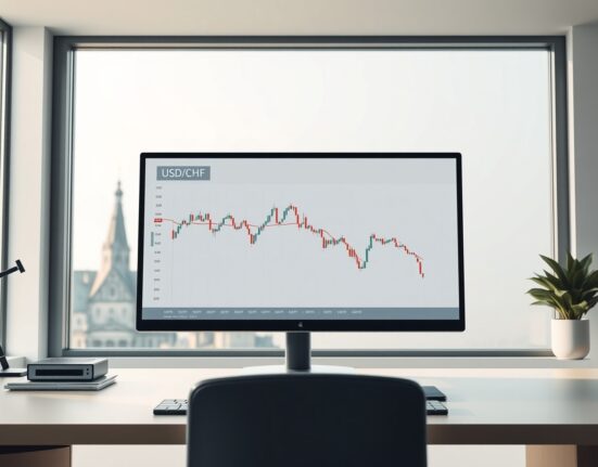 USD/CHF forex chart analysis on a trading desk in Zurich amid US-Iran talks.