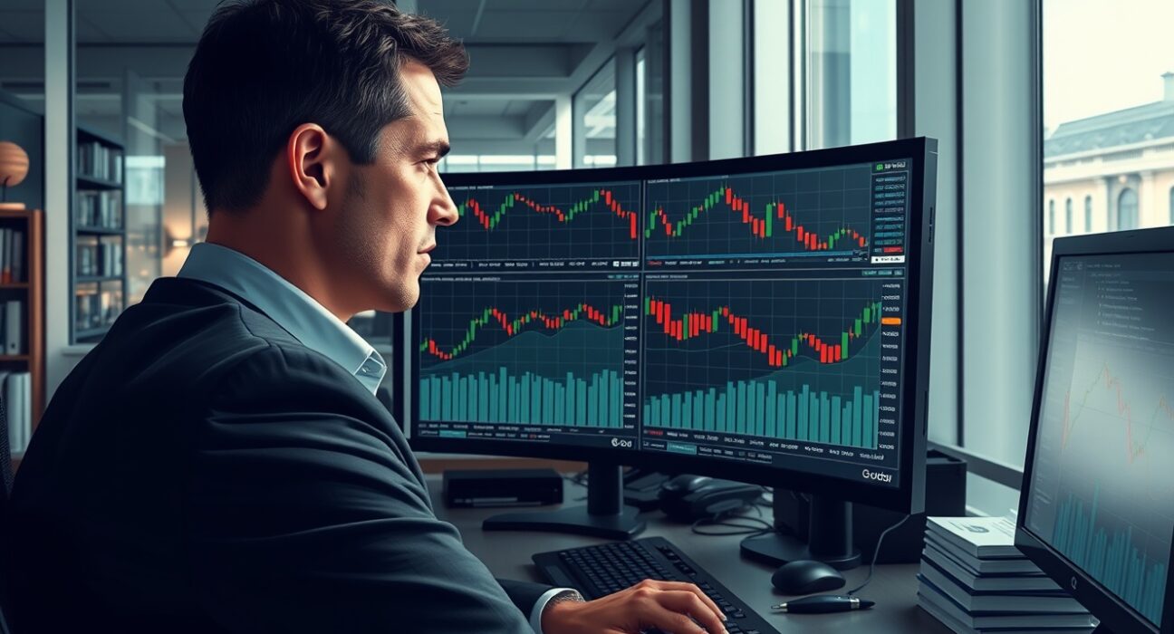 Professional forex trader analyzing USD/CHF breakdown below 0.7800 on trading terminal in Zurich financial district.