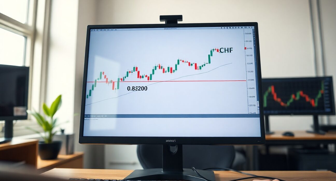 USD/CHF chart on trading screen with resistance at 0.8200