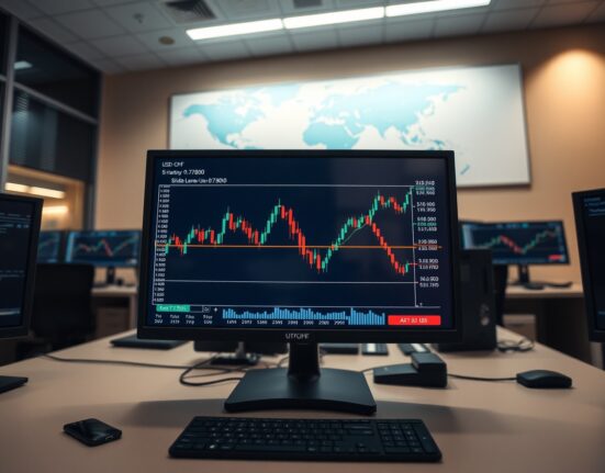 Forex trading screen showing USD/CHF chart consolidating below 0.7900 level