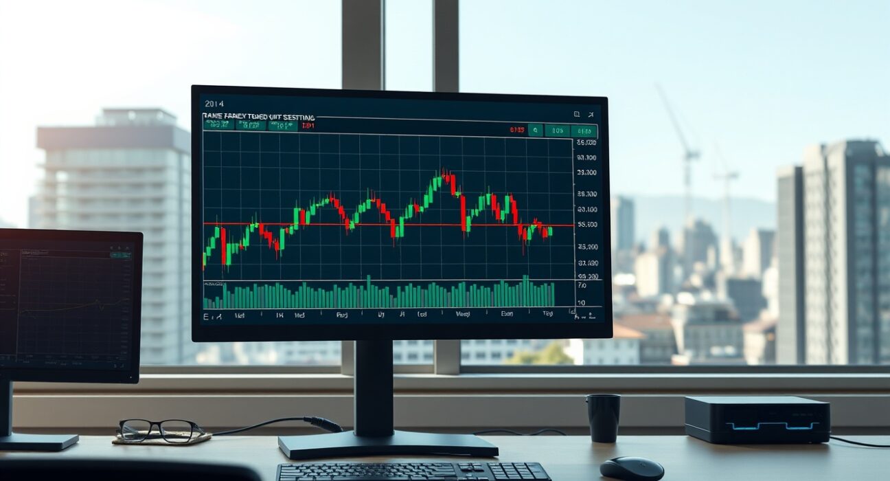 Professional forex trading monitor in Zurich displaying the live USD/CHF currency pair chart and analysis.