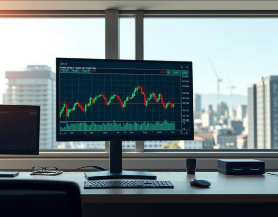 Professional forex trading monitor in Zurich displaying the live USD/CHF currency pair chart and analysis.