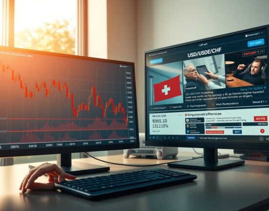 USD/CHF currency chart showing decline amid US job market data and geopolitical news