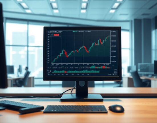 Professional forex trading chart showing the USD/CHF pair rising during US Dollar recovery.