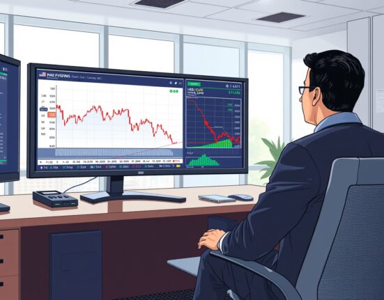 Financial analyst monitoring USD/CHF currency pair chart ahead of SNB and Fed decisions