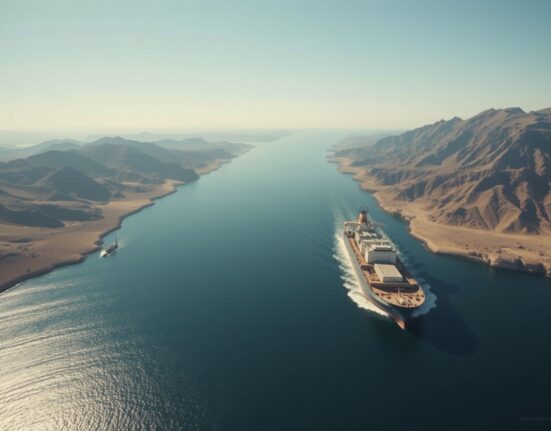 Oil tanker navigating the strategic Strait of Hormuz following Iran's declaration.