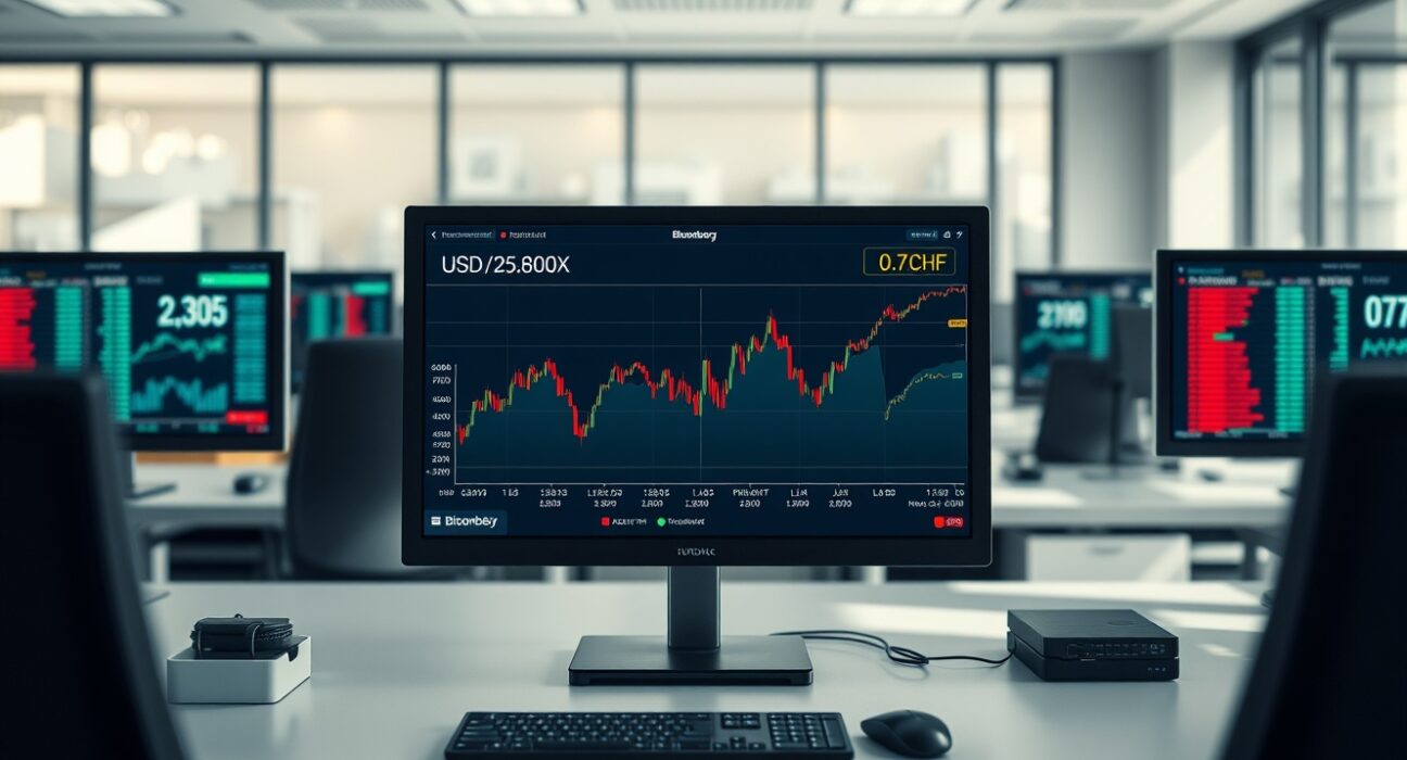 USD/CHF currency pair trading at 0.7800 on a financial terminal amid geopolitical uncertainty.