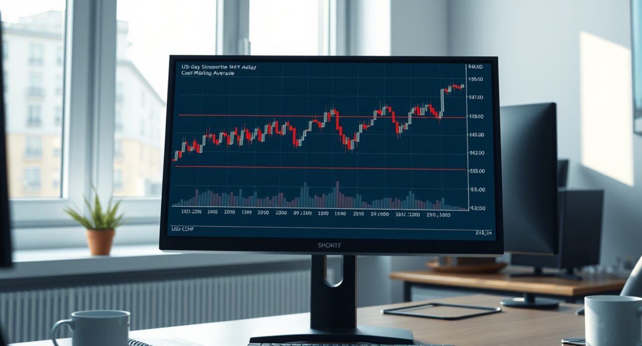USD/CHF price chart analysis showing 100-day SMA resistance on professional trading desk