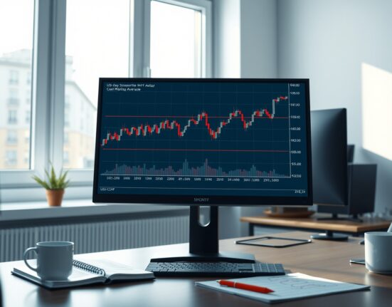 USD/CHF price chart analysis showing 100-day SMA resistance on professional trading desk