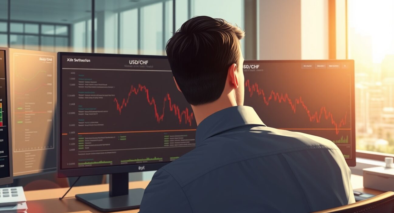 Trader analyzing USD/CHF forex chart showing bearish momentum below 0.7900.