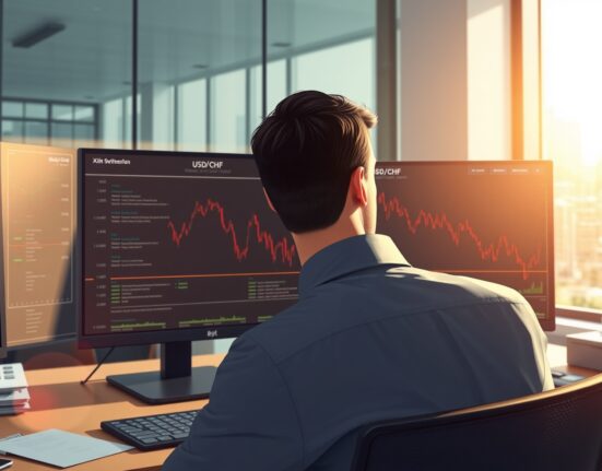 Trader analyzing USD/CHF forex chart showing bearish momentum below 0.7900.