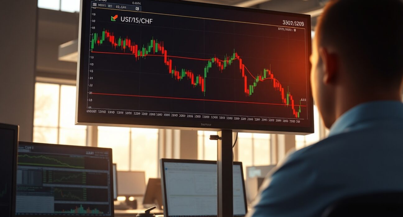 USD/CHF price chart analysis showing bearish momentum indicators and technical breakdown patterns