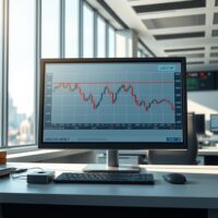 USD/CHF price chart breaking below moving averages on a trader's screen in Zurich, indicating a bearish trend.