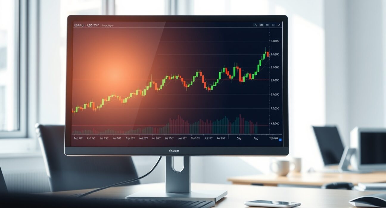 USD/CHF price chart analysis on a trading desk, showing the pair testing the key 200-day moving average.