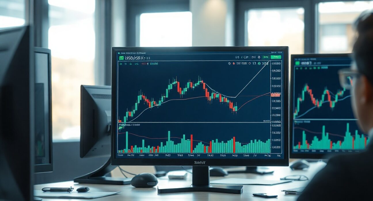 USD/CHF price chart on a trading monitor showing bullish momentum beyond 0.8100