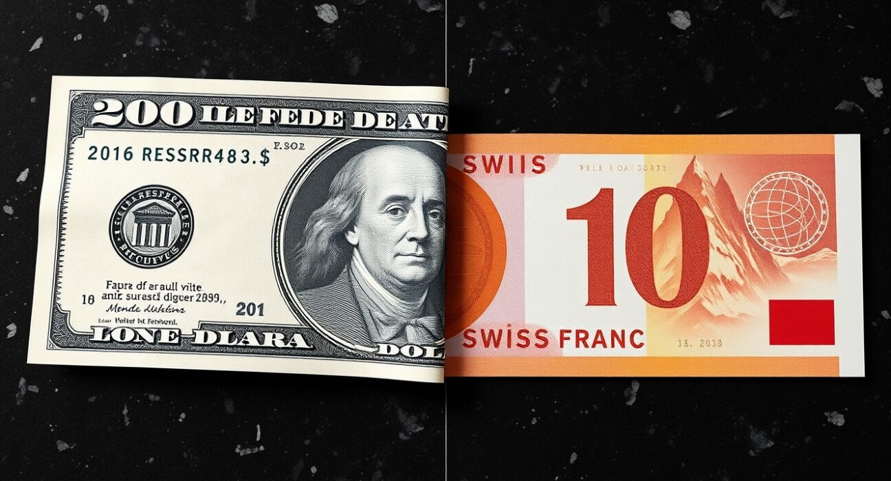 USD/CHF exchange rate analysis showing US dollar and Swiss franc divergence due to central bank policies.