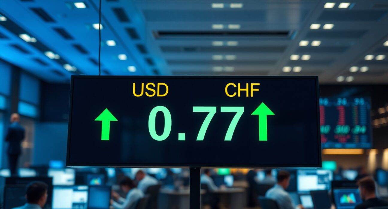 Forex trading board showing USD/CHF pair at 0.7785 with green upward movement