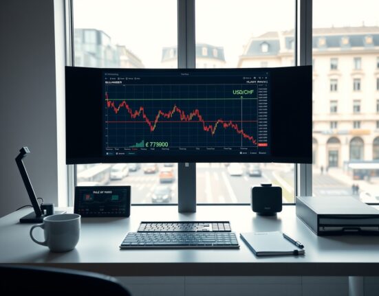 Forex trading terminal in Zurich showing USD/CHF rate falling below 0.7900.
