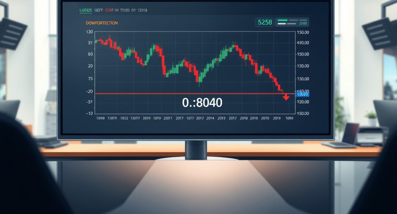 Financial chart showing USD/CHF correction with support level at 0.8040
