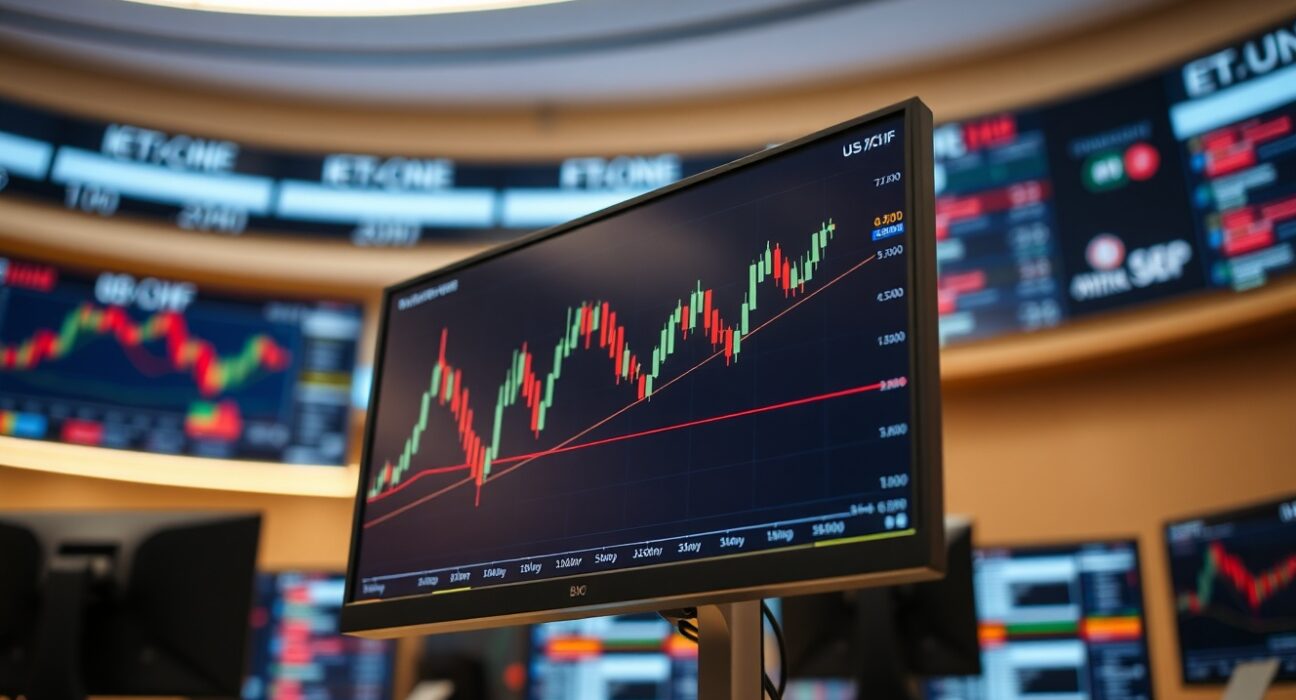 Forex trading monitor displaying USD/CHF chart with bullish breakout above 0.8100 level