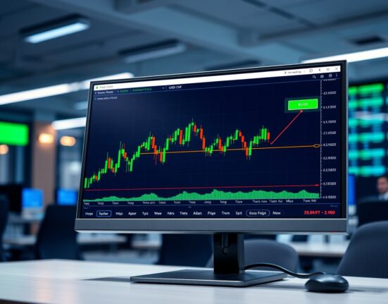 Forex trading monitor showing USD/CHF chart with bullish engulfing pattern