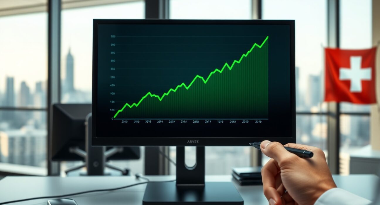 USD/CHF bullish chart on a trading monitor with upward trend