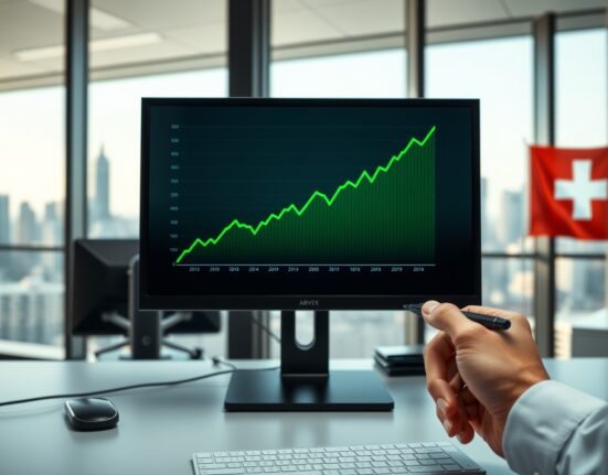 USD/CHF bullish chart on a trading monitor with upward trend