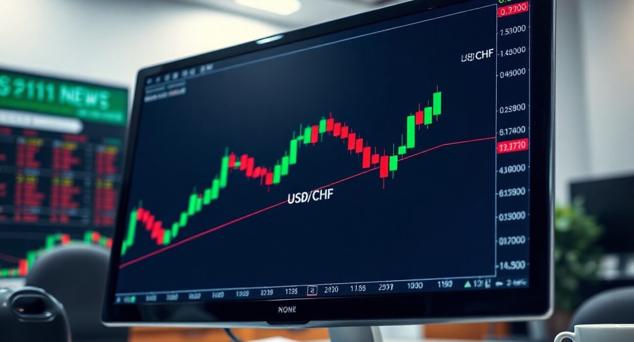 USD/CHF candlestick chart approaching 0.8100 resistance level on a trading monitor