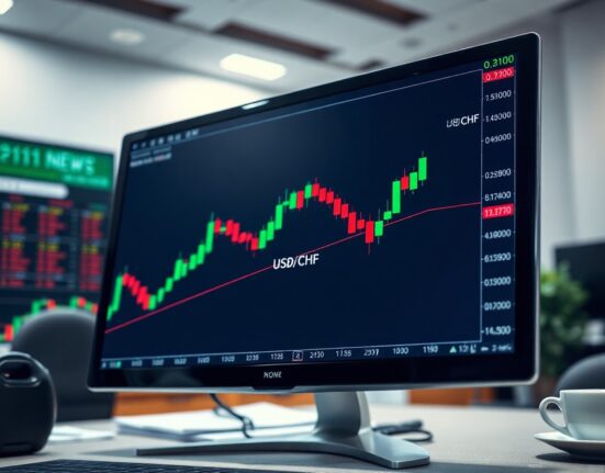 USD/CHF candlestick chart approaching 0.8100 resistance level on a trading monitor