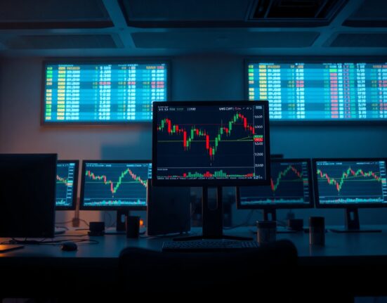 Forex trading desk monitors showing USD/CHF chart with rejection at 0.8100 level