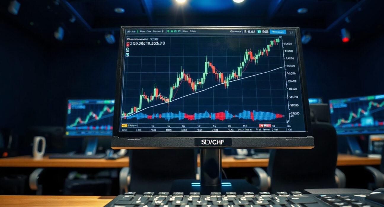 USD/CHF forex chart showing recovery above moving averages on a trading screen
