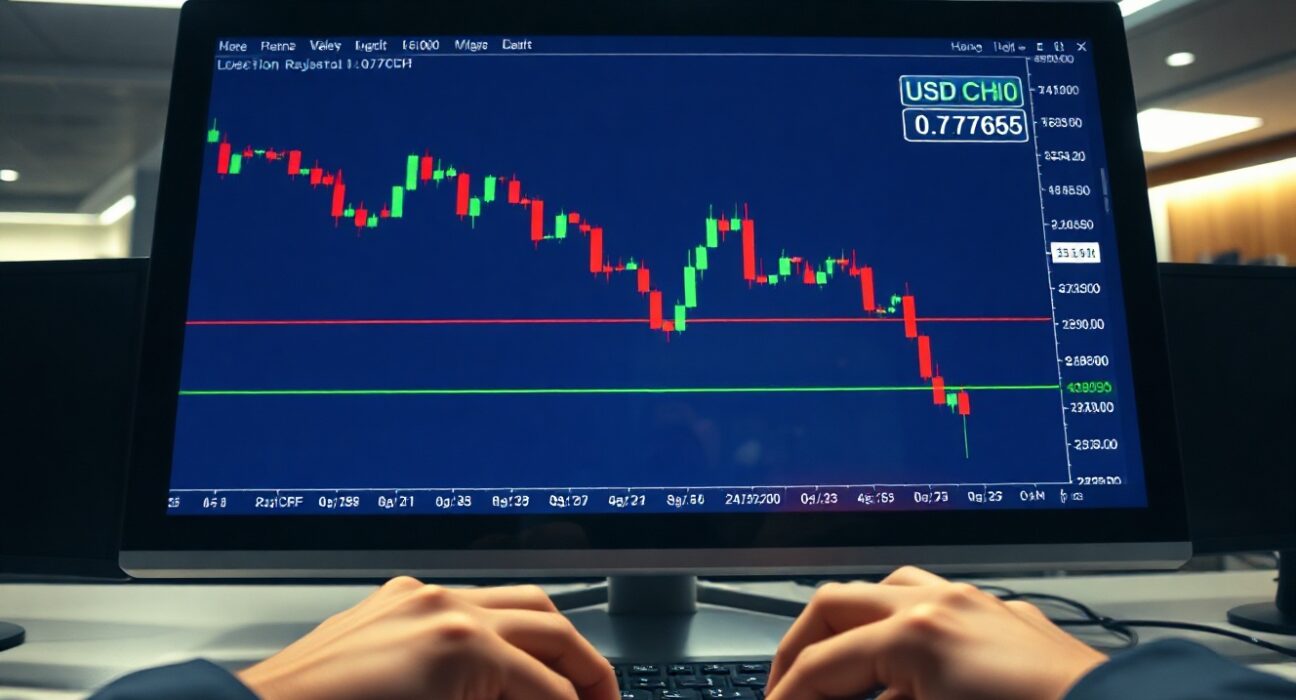 USD/CHF forex chart showing rejection at 0.7800 and decline toward 0.7765 two-month low