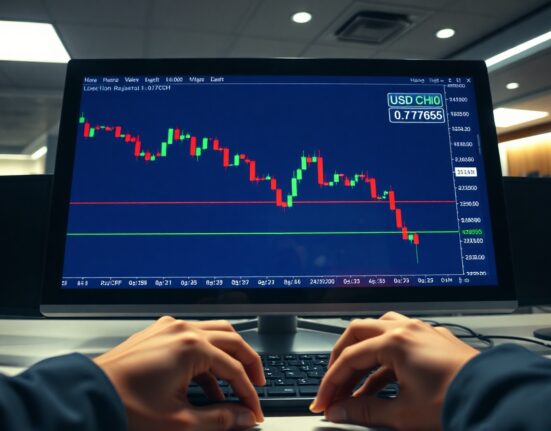 USD/CHF forex chart showing rejection at 0.7800 and decline toward 0.7765 two-month low
