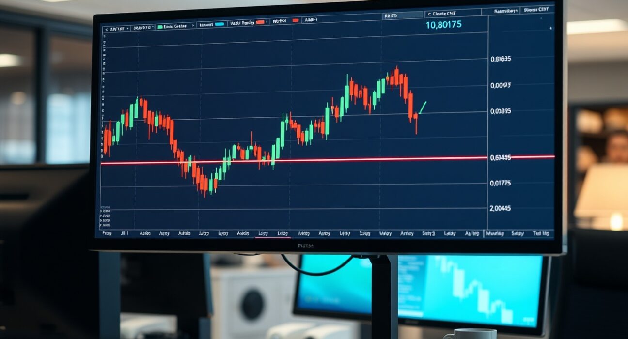 USD/CHF candlestick chart on a trading screen showing resistance at 0.8075.