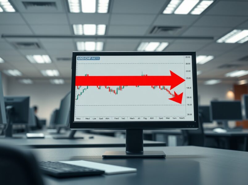 USD/CHF price forecast chart showing a break below the 50-day moving average on a trading desk